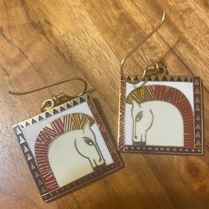 Vintage Laurel Burch “equus” horse image enamel earrings.